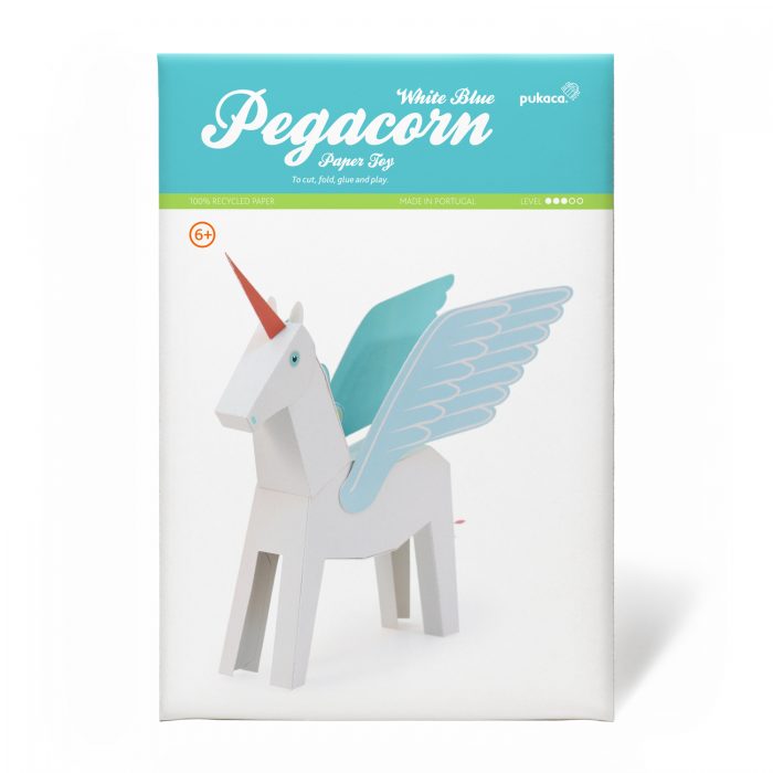White & Blue Pegacorn Paper Toy